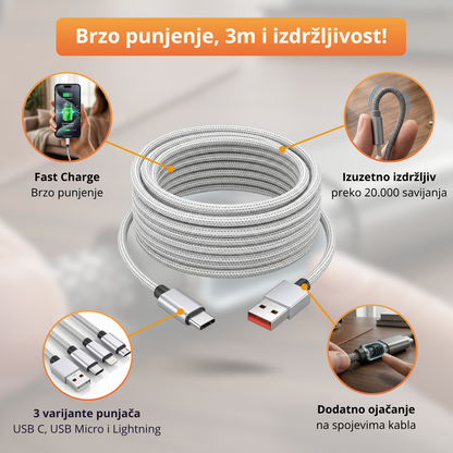 ChargeUp - Ekstra dugački kabl za punjenje - 3m
