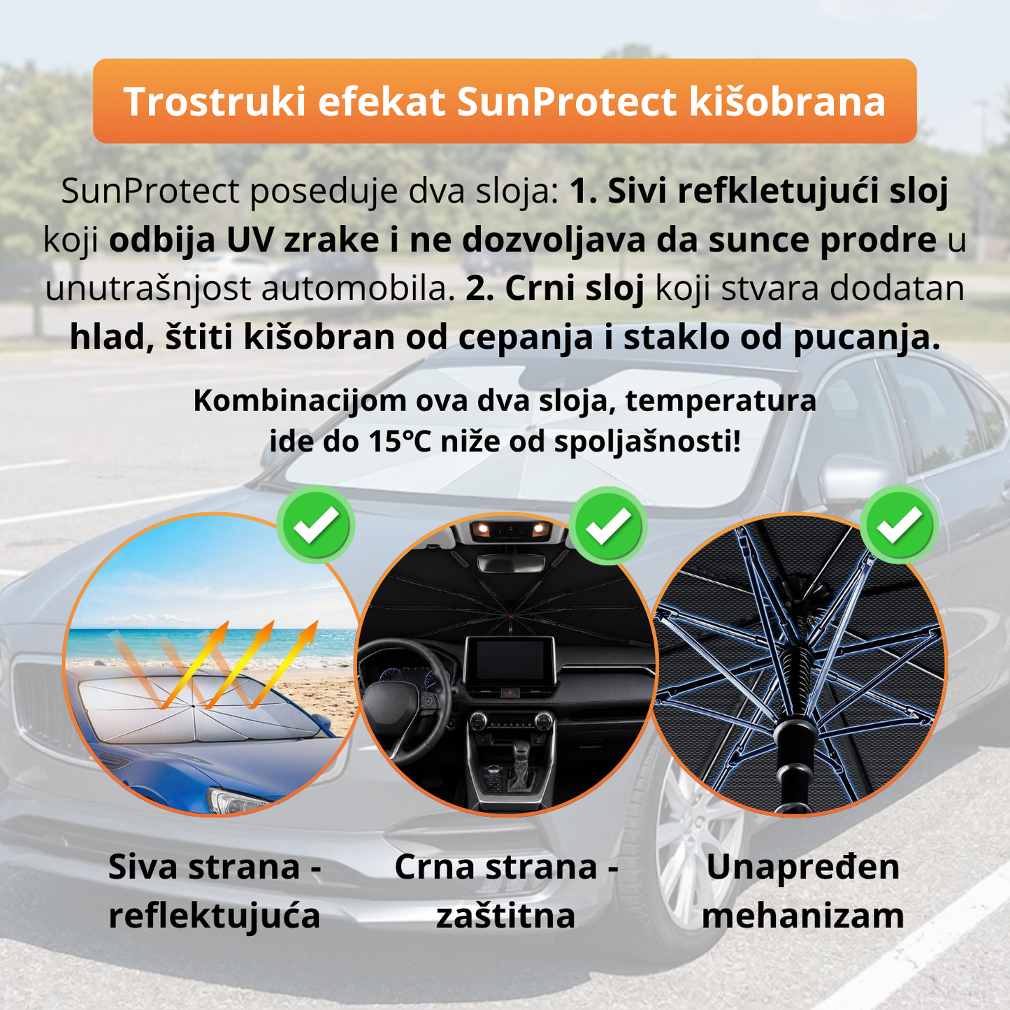 SunProtect - Reflektivni kišobran za šoferku 1+1 Gratis